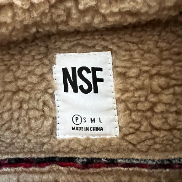 NSF Clothing Wool Plaid Red Sherpa Bomber Jacket XS - Picture 8 of 8